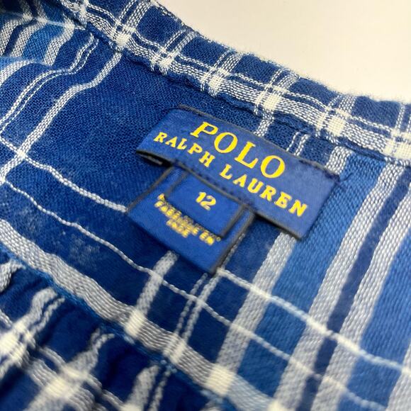 Polo Ralph Lauren Pleated Blue Plaid Button Up Top - Picture 6 of 8